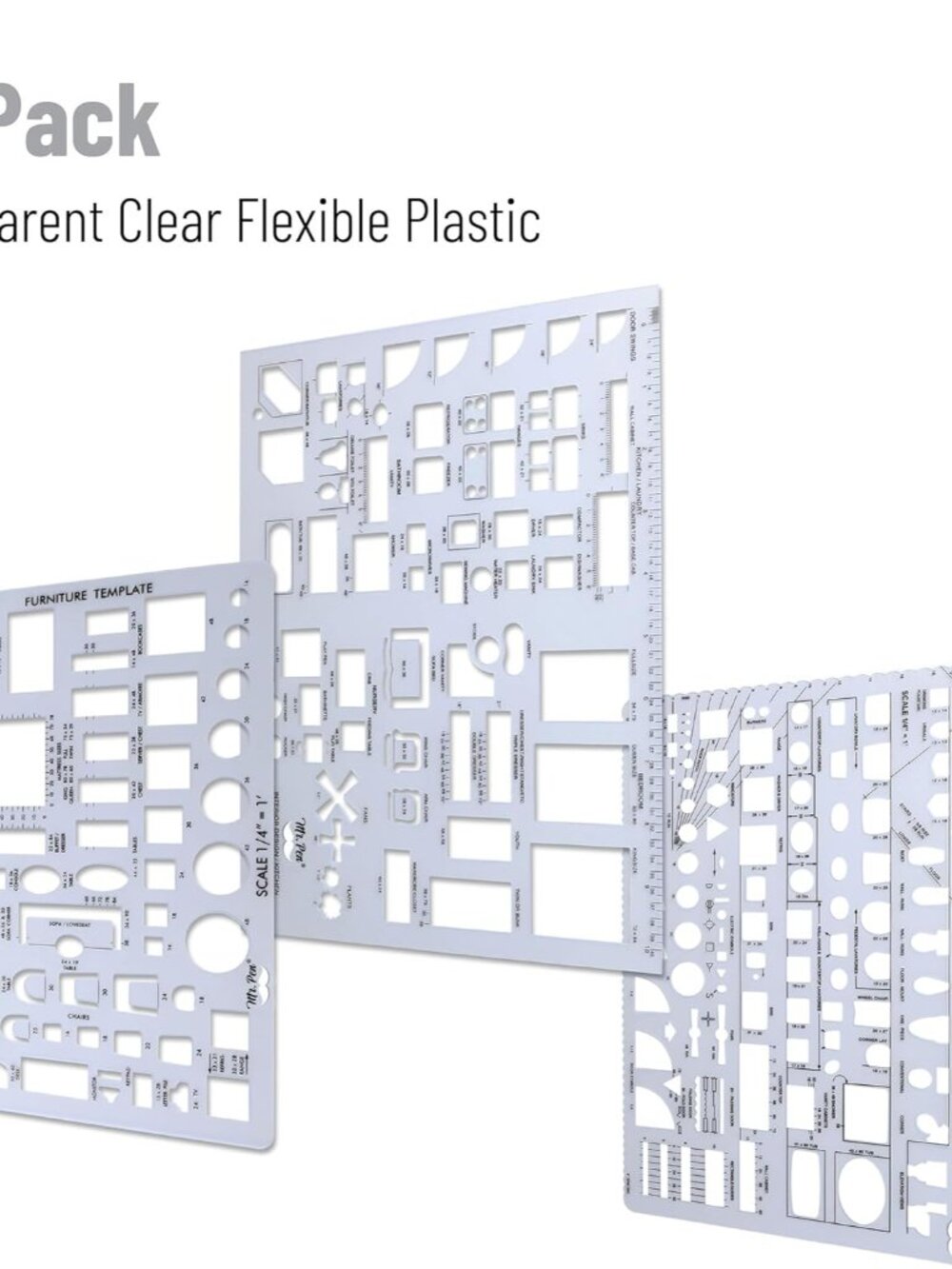 House Plan, 3 pcs, Interior Design and Furniture Templates, Clear Flexible Plast - Picture 2 of 6